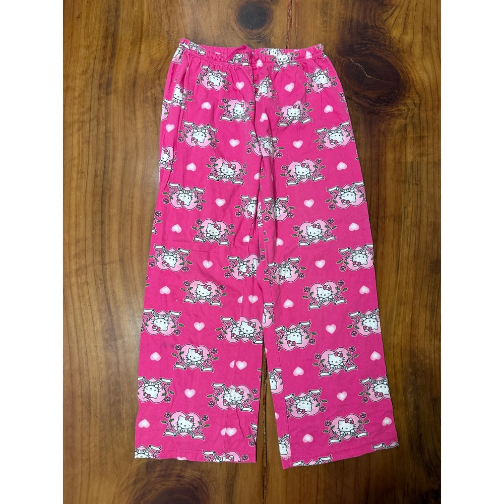 Vintage Y2K Hello Kitty Pants Large 2006 Wide leg Pajama Sanrio Cotton Sleep Z25